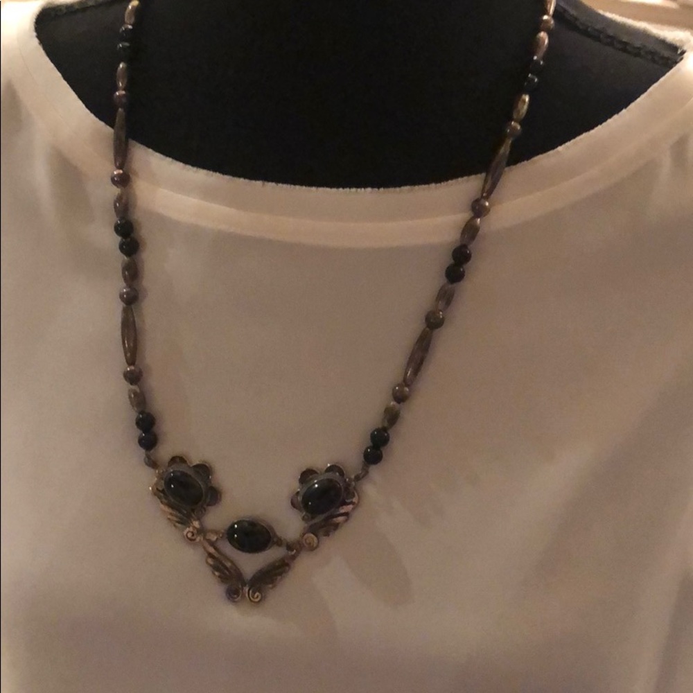 Silver and black necklace